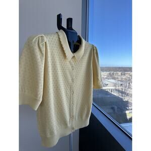 GAP Yellow Collared Button Cardigan Puff Sleeve Sweater Women's Size M